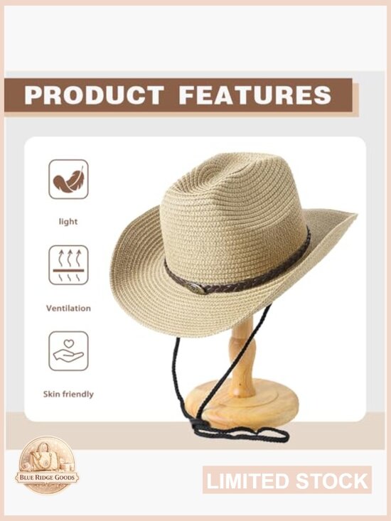 Woven Straw Cowboy Hat with Shapeable Wide Brim for Beach or Festival main image 4